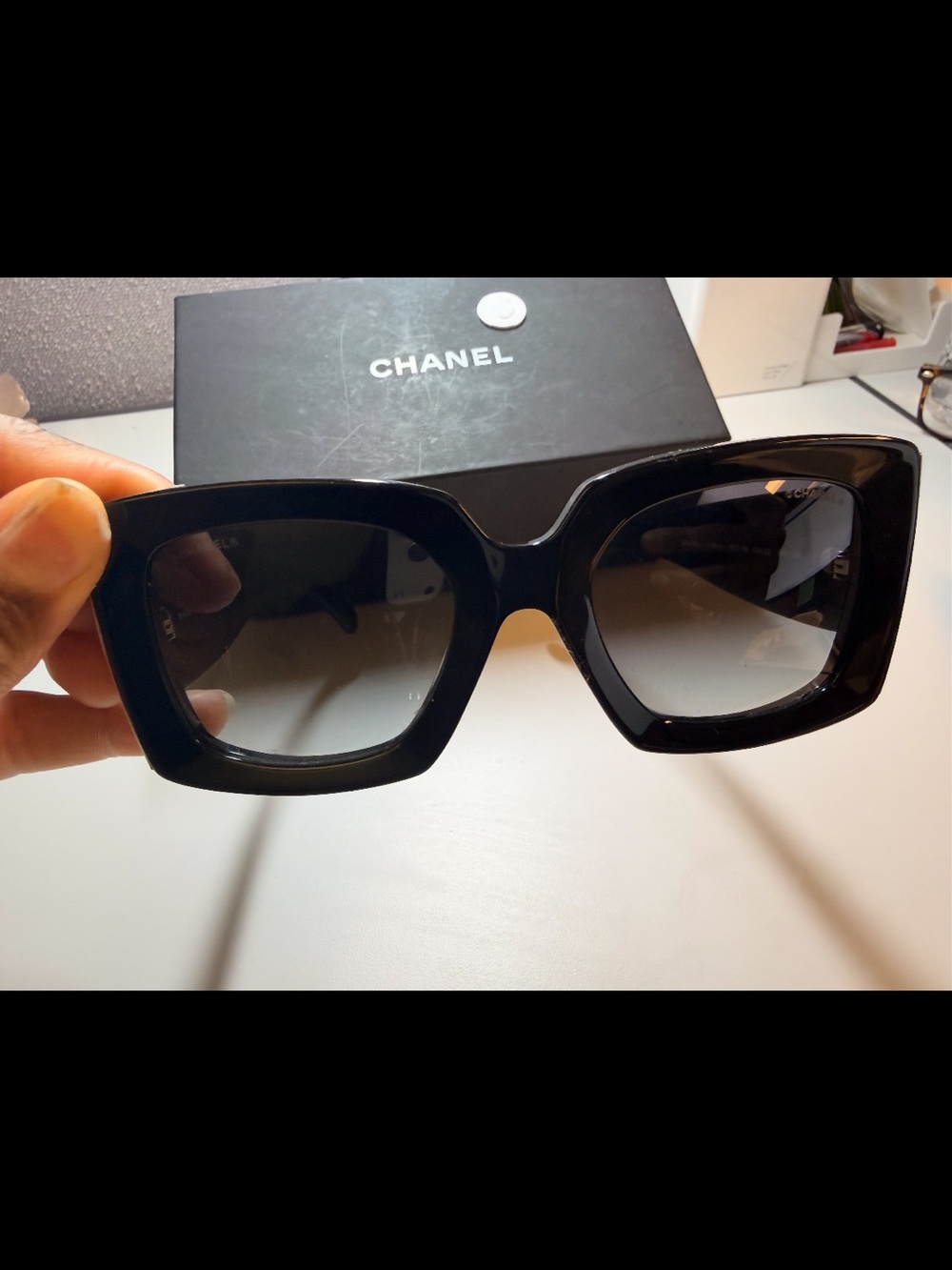 CHANEL Black Square Oversized Sunglasses with Gradient Lenses